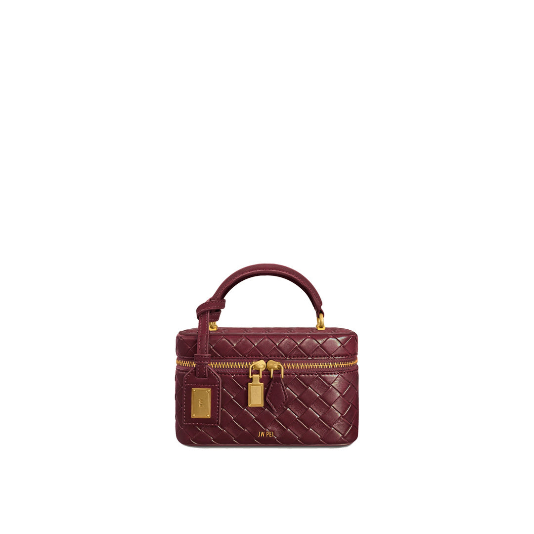 JW PEI Cleo Woven Texture Box Shape Top Handle Bag - Claret by JW PEI