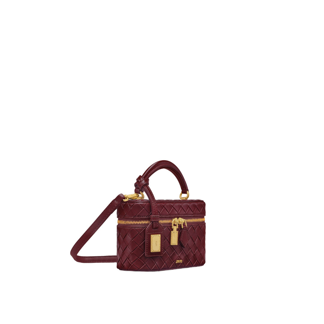 JW PEI Cleo Woven Texture Box Shape Top Handle Bag - Claret by JW PEI