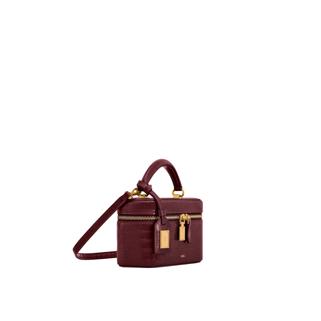 JW PEI Cleo Box Shape Top Handle Bag - Claret Croc by JW PEI