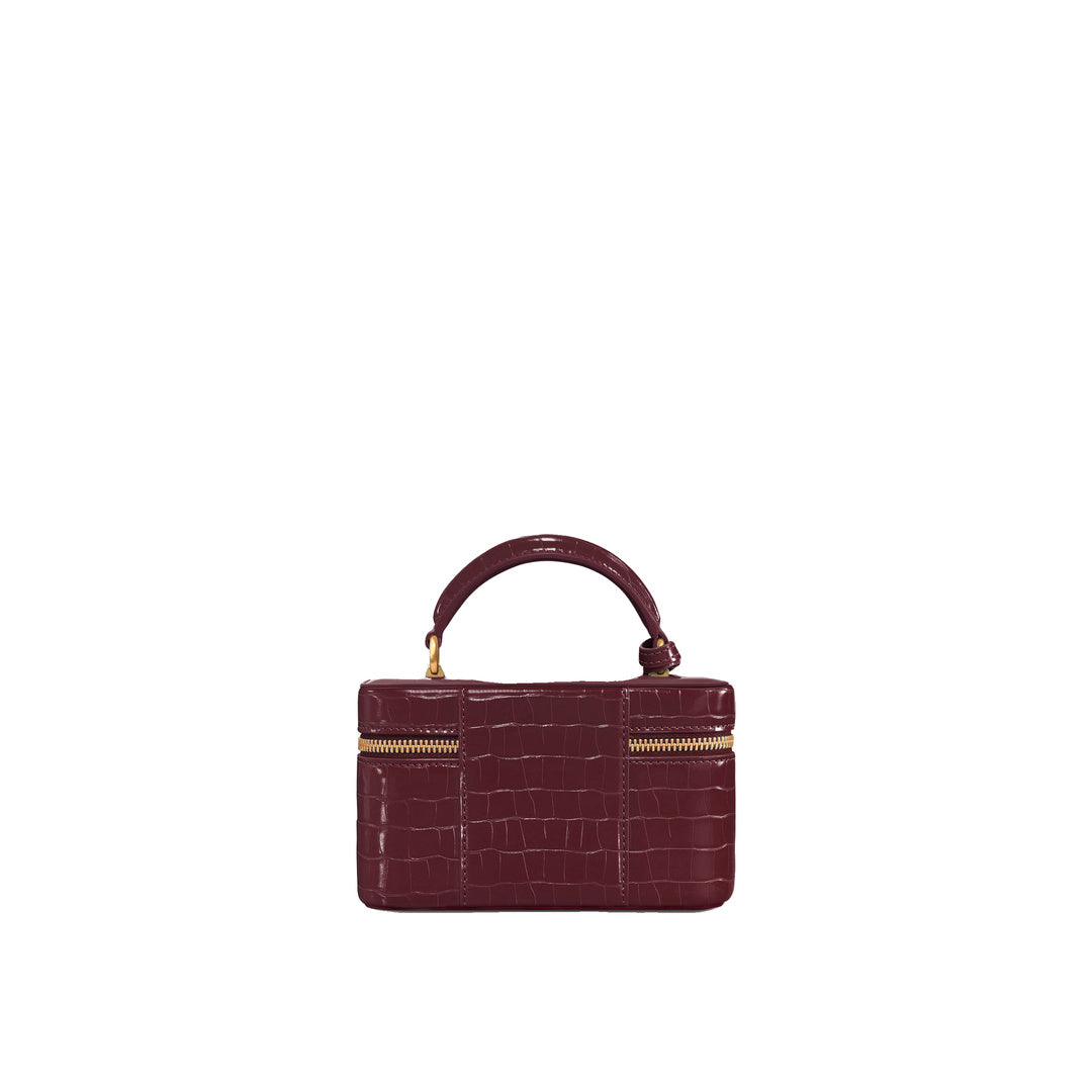 JW PEI Cleo Box Shape Top Handle Bag - Claret Croc by JW PEI