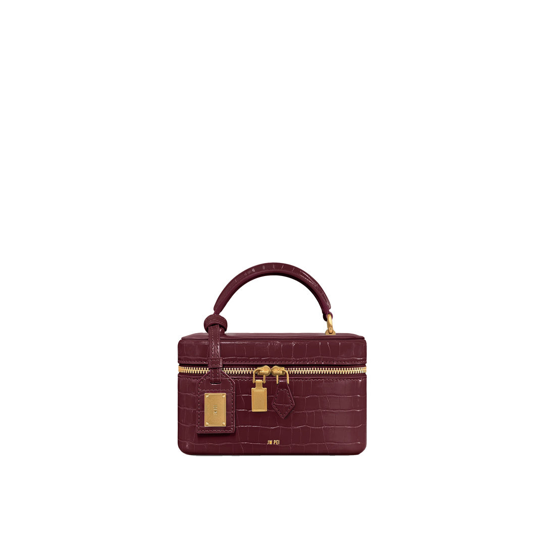 JW PEI Cleo Box Shape Top Handle Bag - Claret Croc by JW PEI