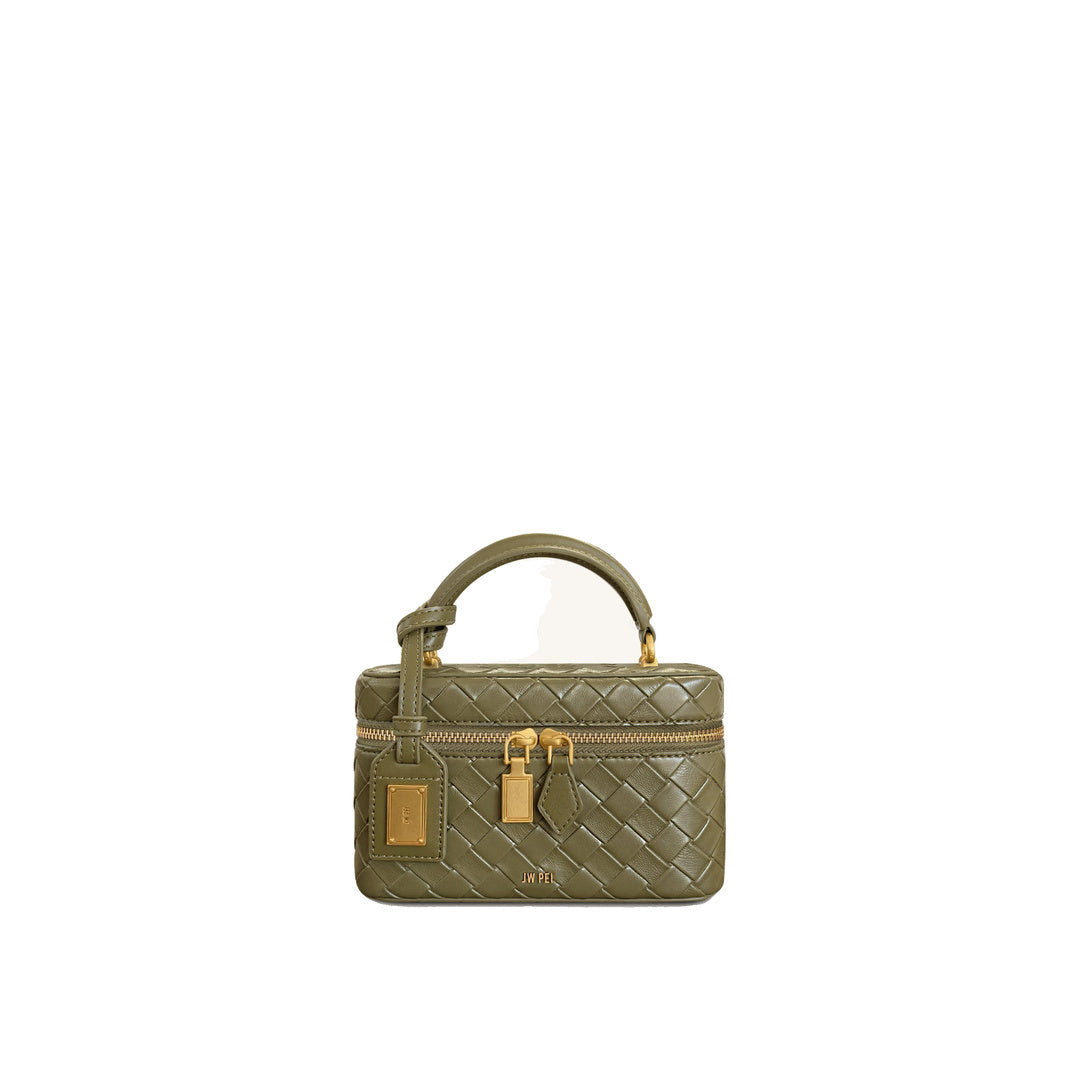 JW PEI Cleo Woven Texture Box Shape Top Handle Bag - Olive Green by JW PEI