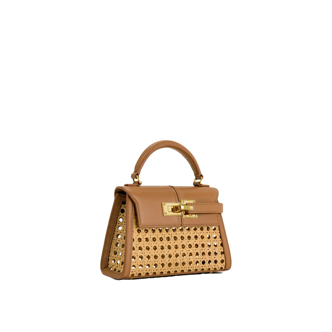 JW PEI Elise Faux Bamboo Woven Top Handle Bag - Brown by JW PEI