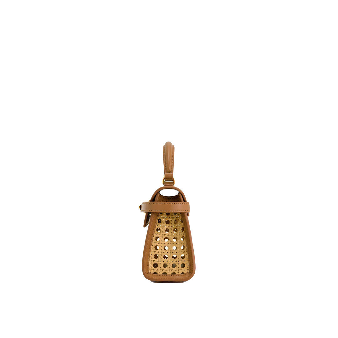 JW PEI Elise Faux Bamboo Woven Top Handle Bag - Brown by JW PEI