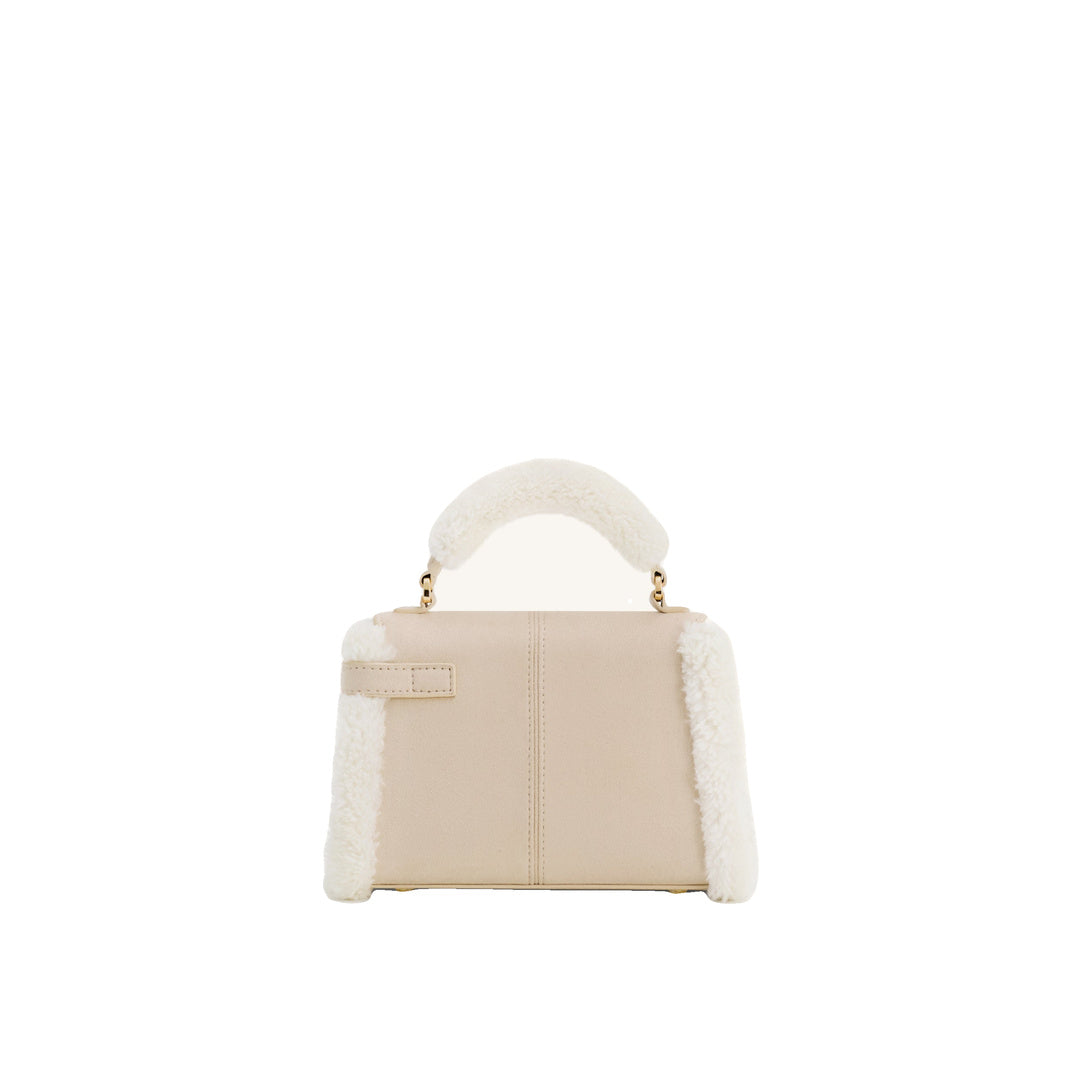 JW PEI Elise Faux Suede Shearling Trim Top Handle Bag - Taupe by JW PEI
