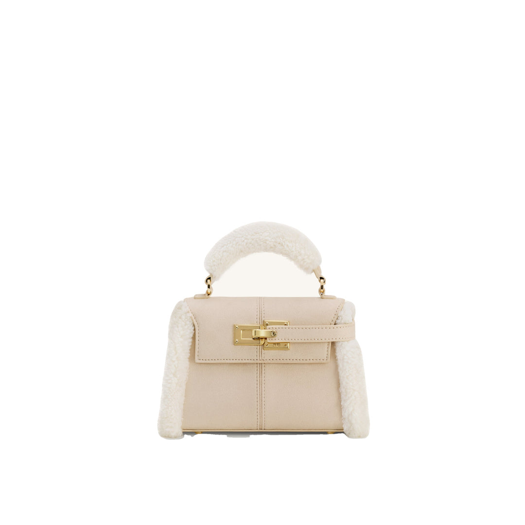 JW PEI Elise Faux Suede Shearling Trim Top Handle Bag - Taupe by JW PEI