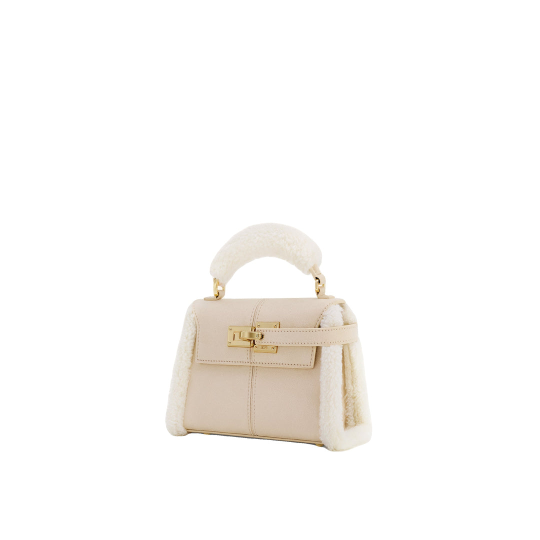 JW PEI Elise Faux Suede Shearling Trim Top Handle Bag - Taupe by JW PEI