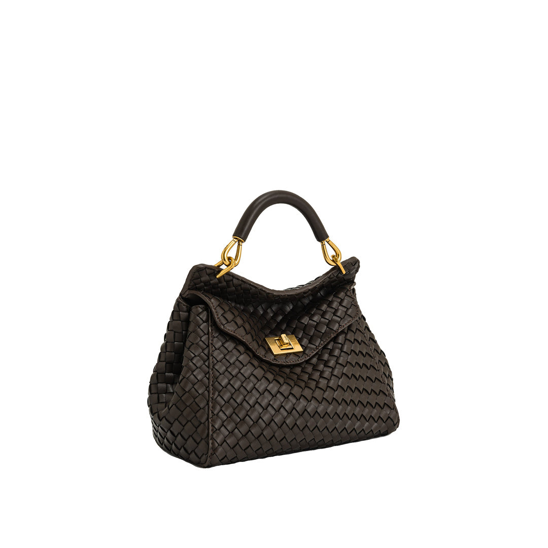 JW PEI Lucia Classic Top Handle Woven Bag - Dark Brown by JW PEI