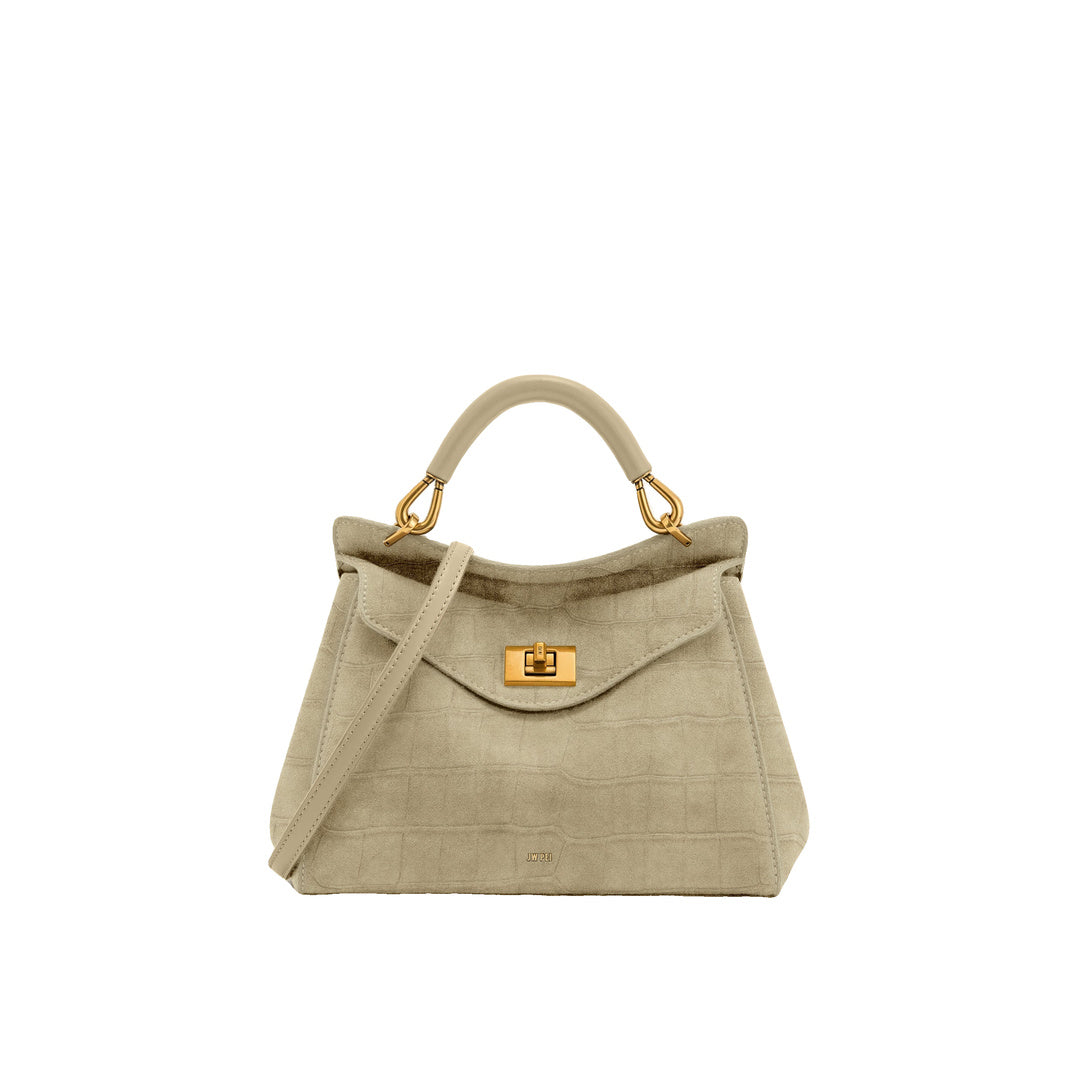 JW PEI Lucia Classic Croc-Embossed Faux Suede Top Handle Bag - Light Beige by JW PEI