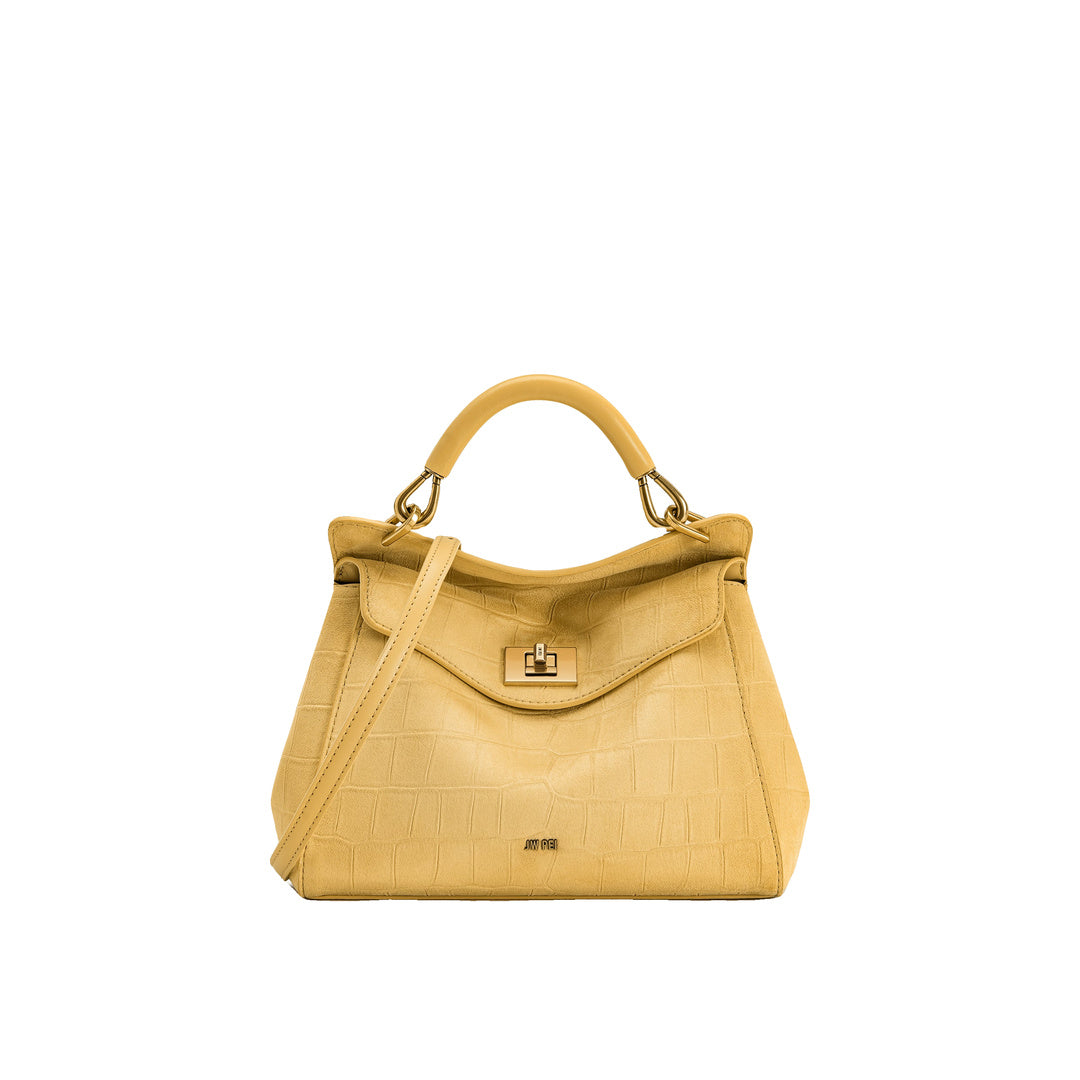 JW PEI Lucia Classic Croc-Embossed Faux Suede Top Handle Bag - Yellow by JW PEI