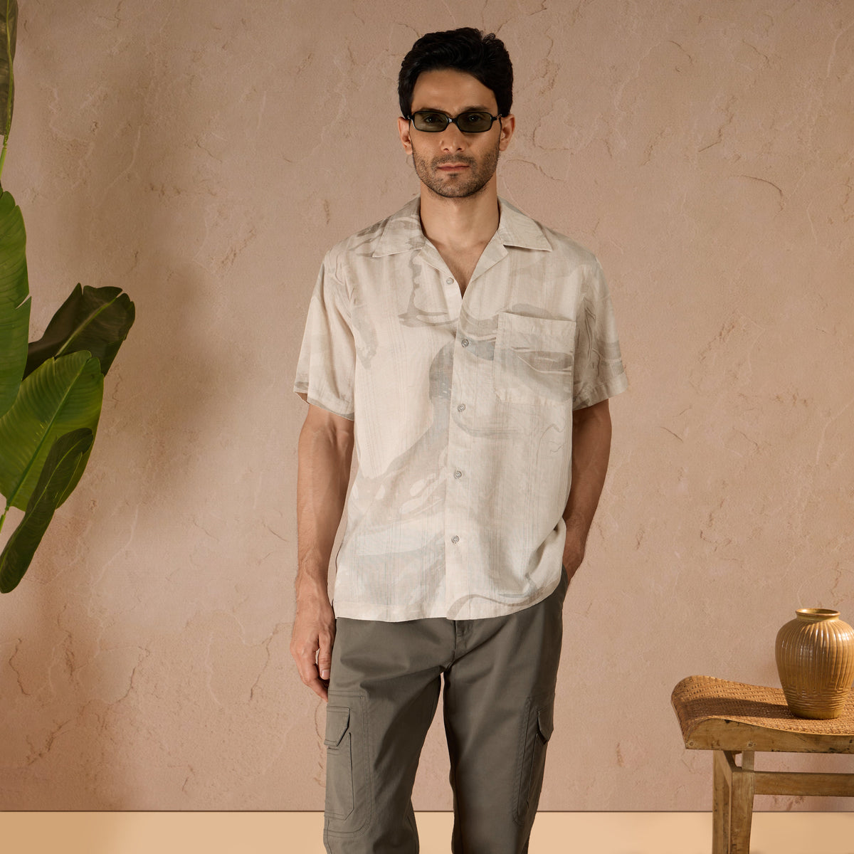 MARBLE PRINT LINEN SHIRT - DUSTY GREY by Warping Theories
