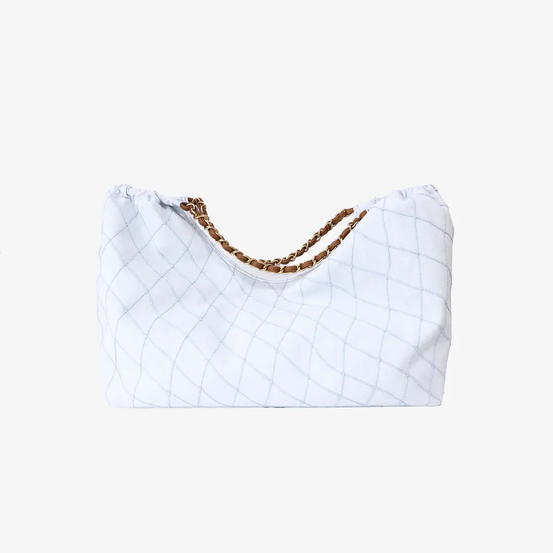 CHANEL Coco Beach 2026 Denim Quilted Tote – Brown Leather CC - Zeuskicks