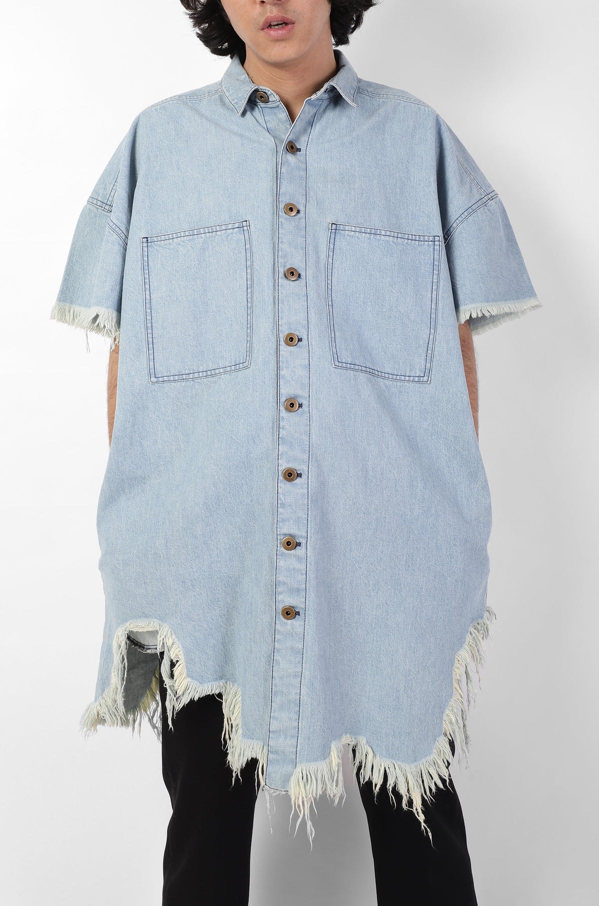 Huemn Denim Oversized Asymmetric Longline Shirt by HUEMN