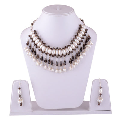 925 Sterling Silver Pearl, Smoky Topaz Jewellery Set - main product photo (R5000028-1)