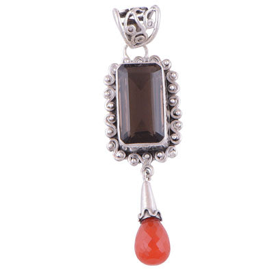 Smoky Topaz, Carnelian 925 Sterling Silver Pendant - R300294-11