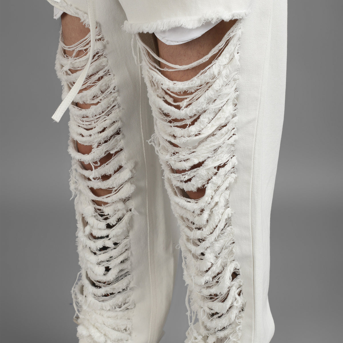 SuperHUEMN Slit and Frayed Denim (White) by HUEMN