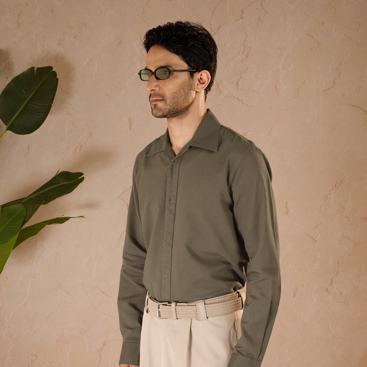 HALF PLACKET COTTON OXFORD SHIRT - OLIVE by Warping Theories