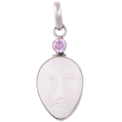 Bone Face, Pink Cubic Zirconia 925 Sterling Silver Pendant - R100824-15