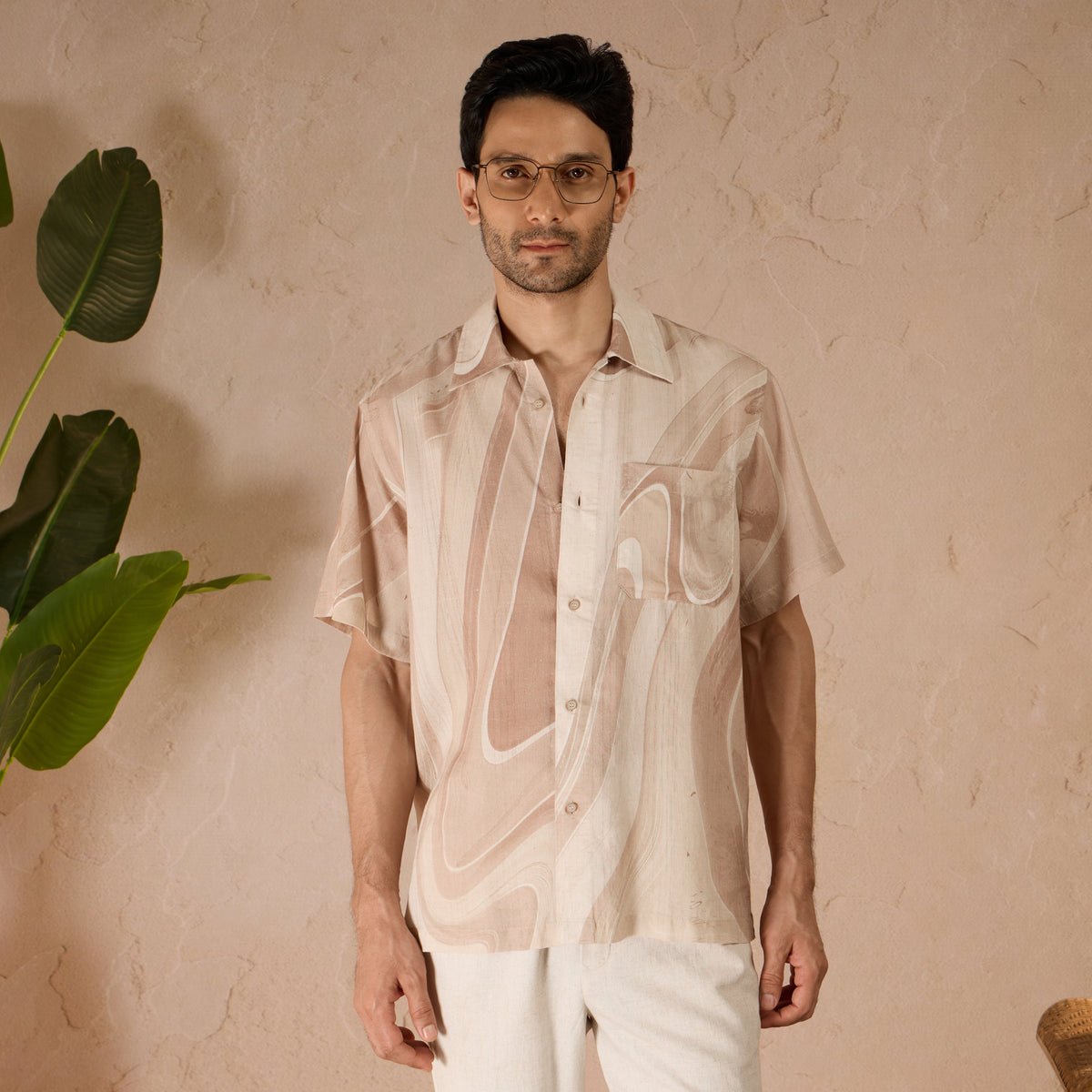 MARBLE PRINT LINEN SHIRT - DUSTY PINK by Warping Theories