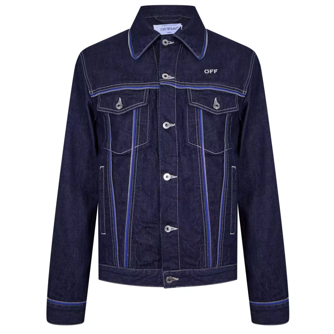 Off White Men's Zip Embellished Denim Jacket Sierra Leone by Off White