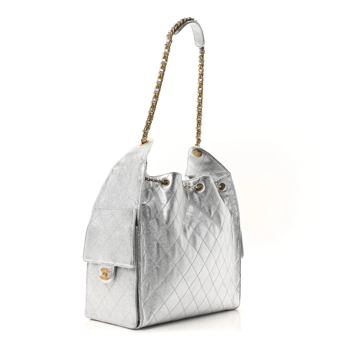 Chanel Medium 25 – Metallic Caviar Quilted Handbag in Silver - Zeuskicks