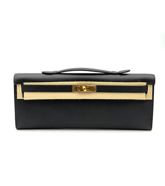 Hermès Kelly Cut Clutch in Black Swift Leather with Palladium Hardware