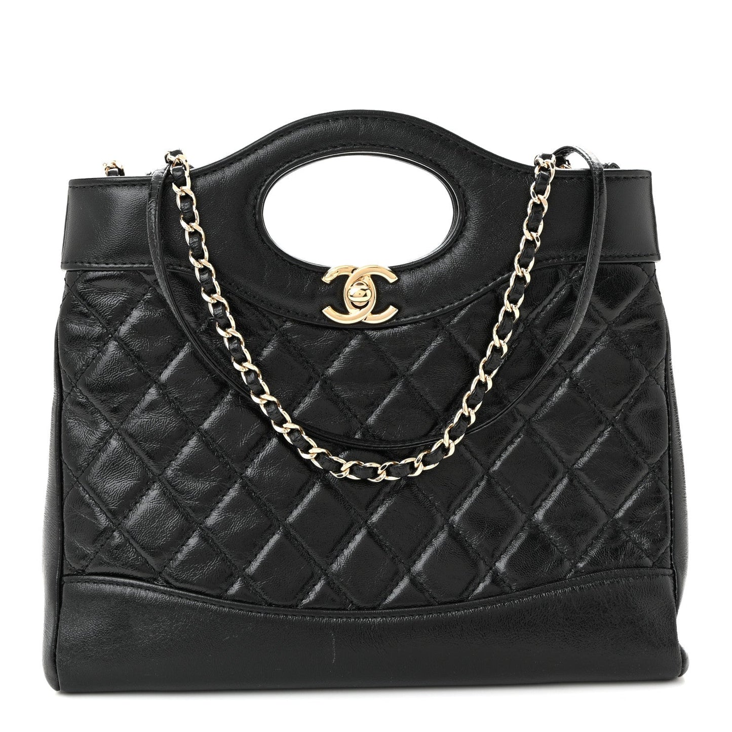 Chanel Shiny Crumpled Calfskin Quilted Mini 31 Shopping Bag – Black