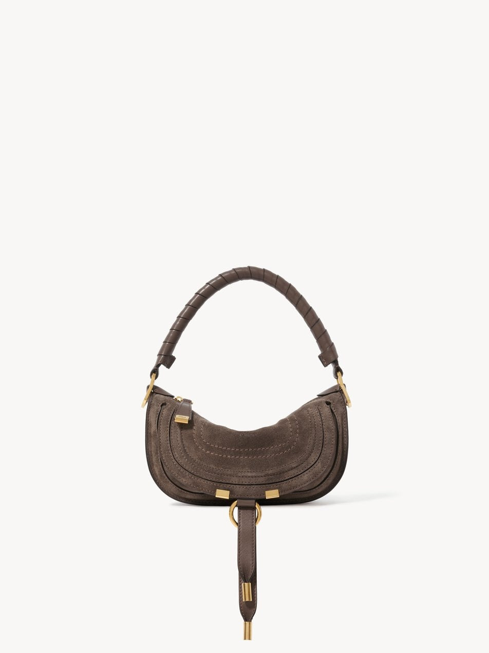 CHLOE Mini Marcie shoulder bag in suede leather Kohl Brown by CHLOE