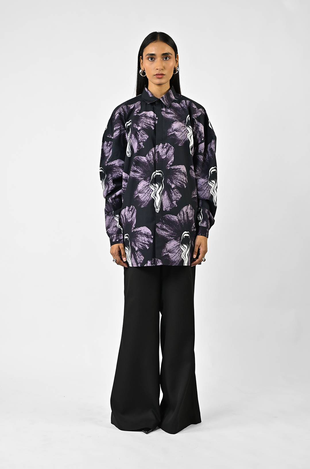 Tongue-printed oversized cotton shirt by HUEMN