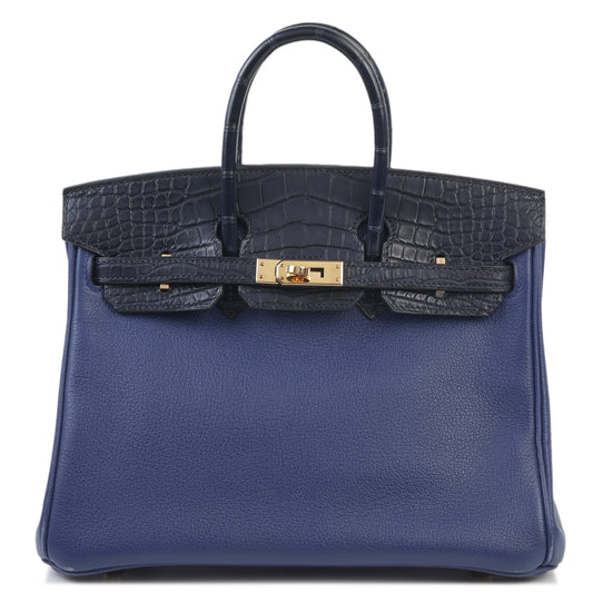 Hermès Birkin 25 – Bleu Saphir & Bleu Marine Taurillon Novillo with Matte Alligator