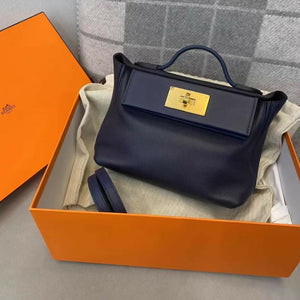 Hermès Mini 24/24 – Dark Blue Evercolor & Swift with Gold Hardware