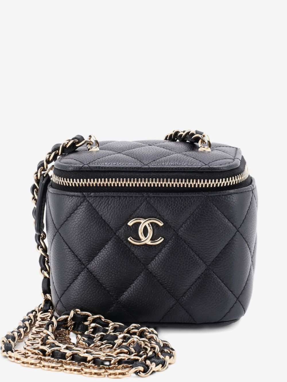 CHANEL Pre-Owned Tiny CC Link Vanity Case – Black Quilted Caviar