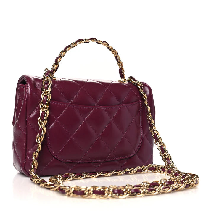 Chanel Top Handle Flap – Shiny Lambskin Quilted with Golden Links - Zeuskicks