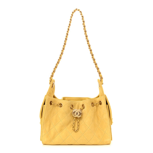 Chanel Mini 25 Handbag – Quilted Suede in Yellow with Aged Gold Hardware - Zeuskicks