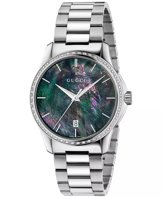 Women's Gucci G-Timeless YA126458 Black Mother-of-Pearl Diamond Watch