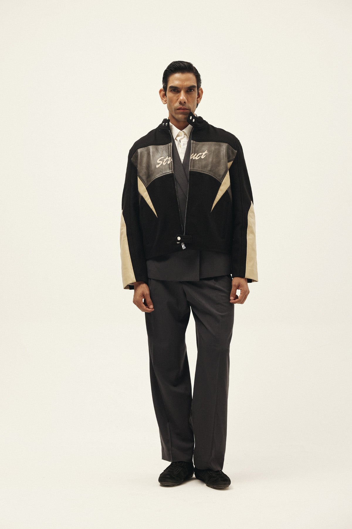 STRUCT DISTRESSED LEATHER RIDER JACKET BLACK by STRUCT