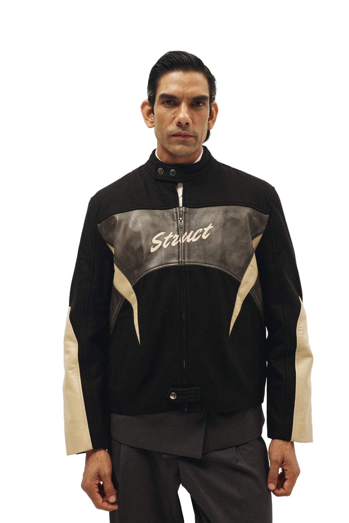 STRUCT DISTRESSED LEATHER RIDER JACKET BLACK by STRUCT