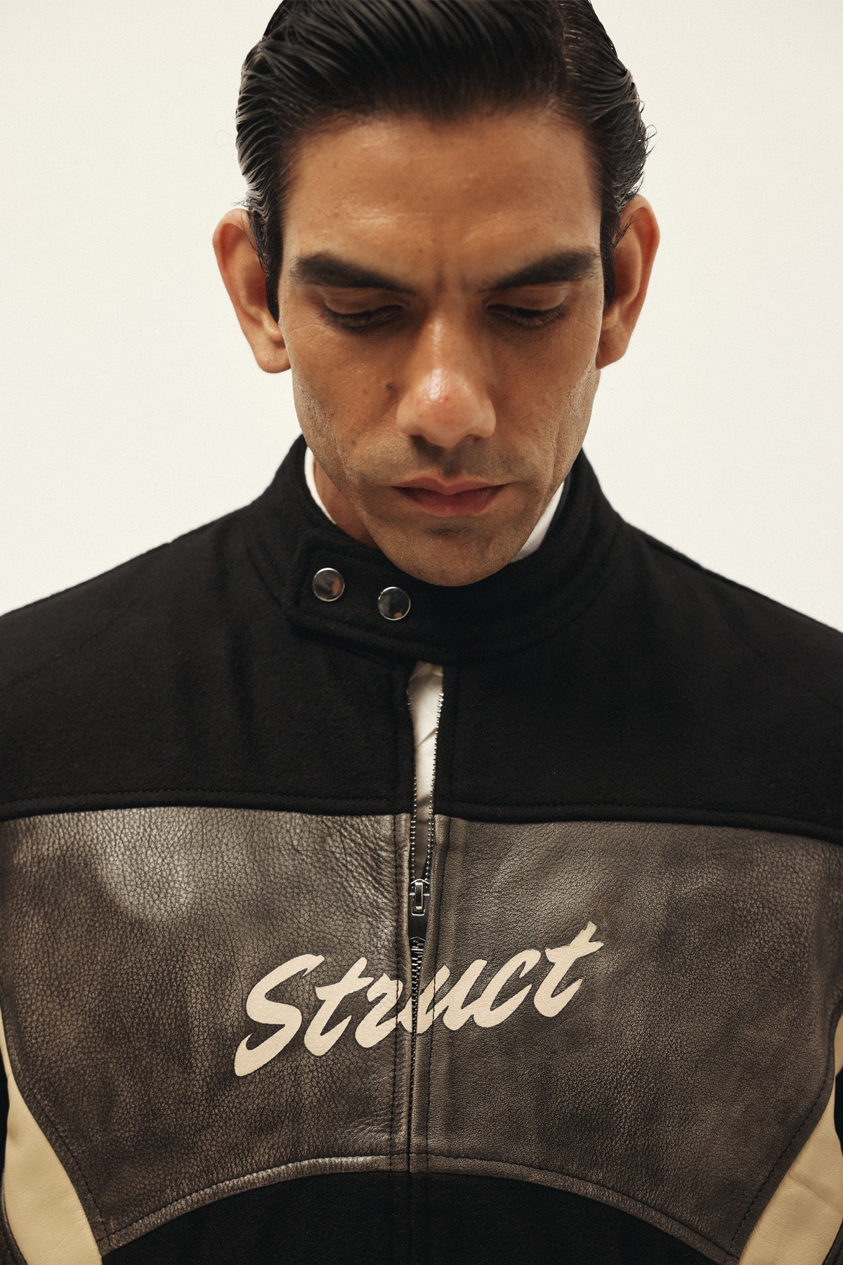 STRUCT DISTRESSED LEATHER RIDER JACKET BLACK by STRUCT