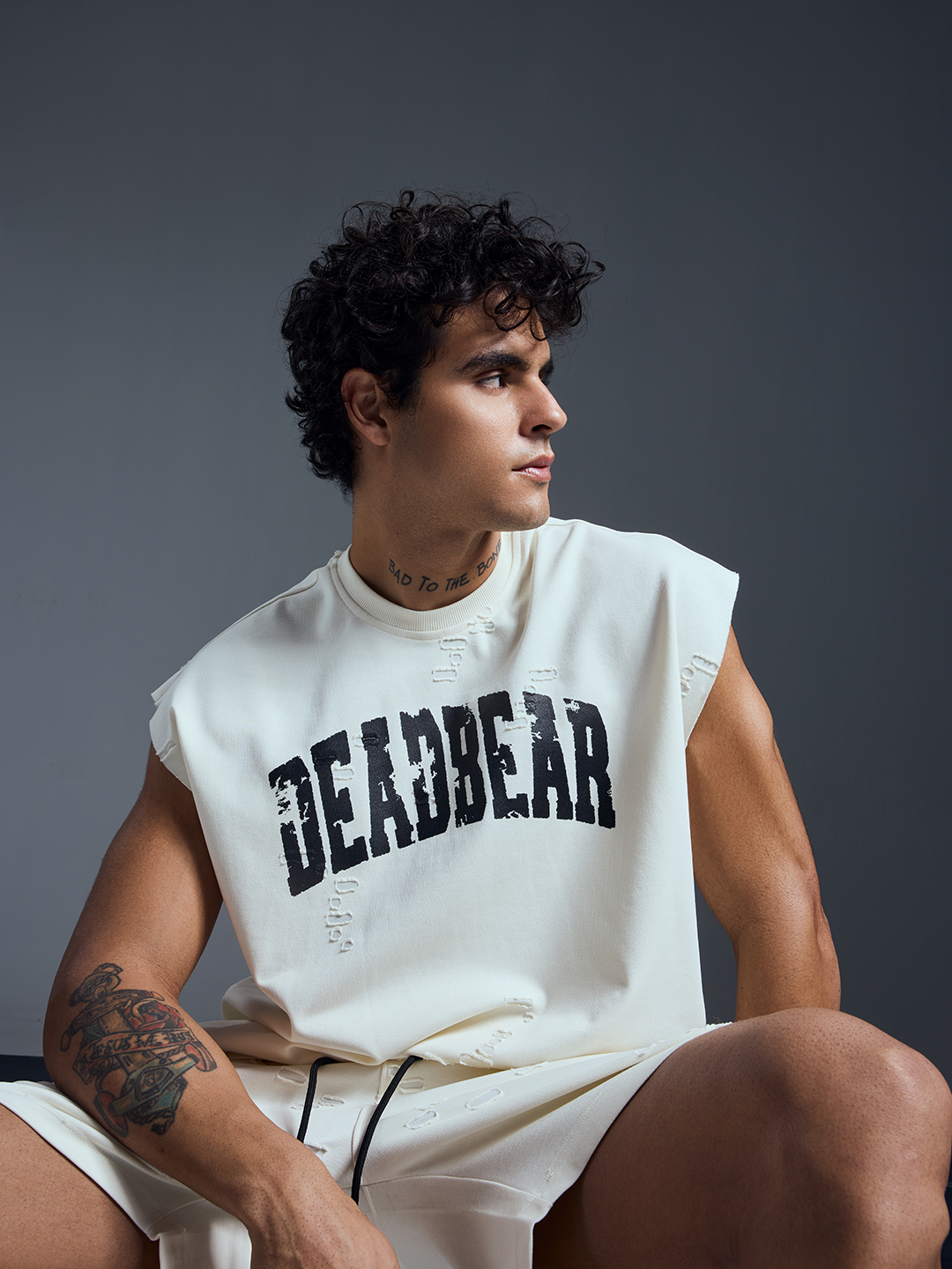 Distressed Cream White Tank by DEADBEAR