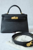 Hermès Mini Kelly 20 – Black Epsom Leather with Gold Hardware