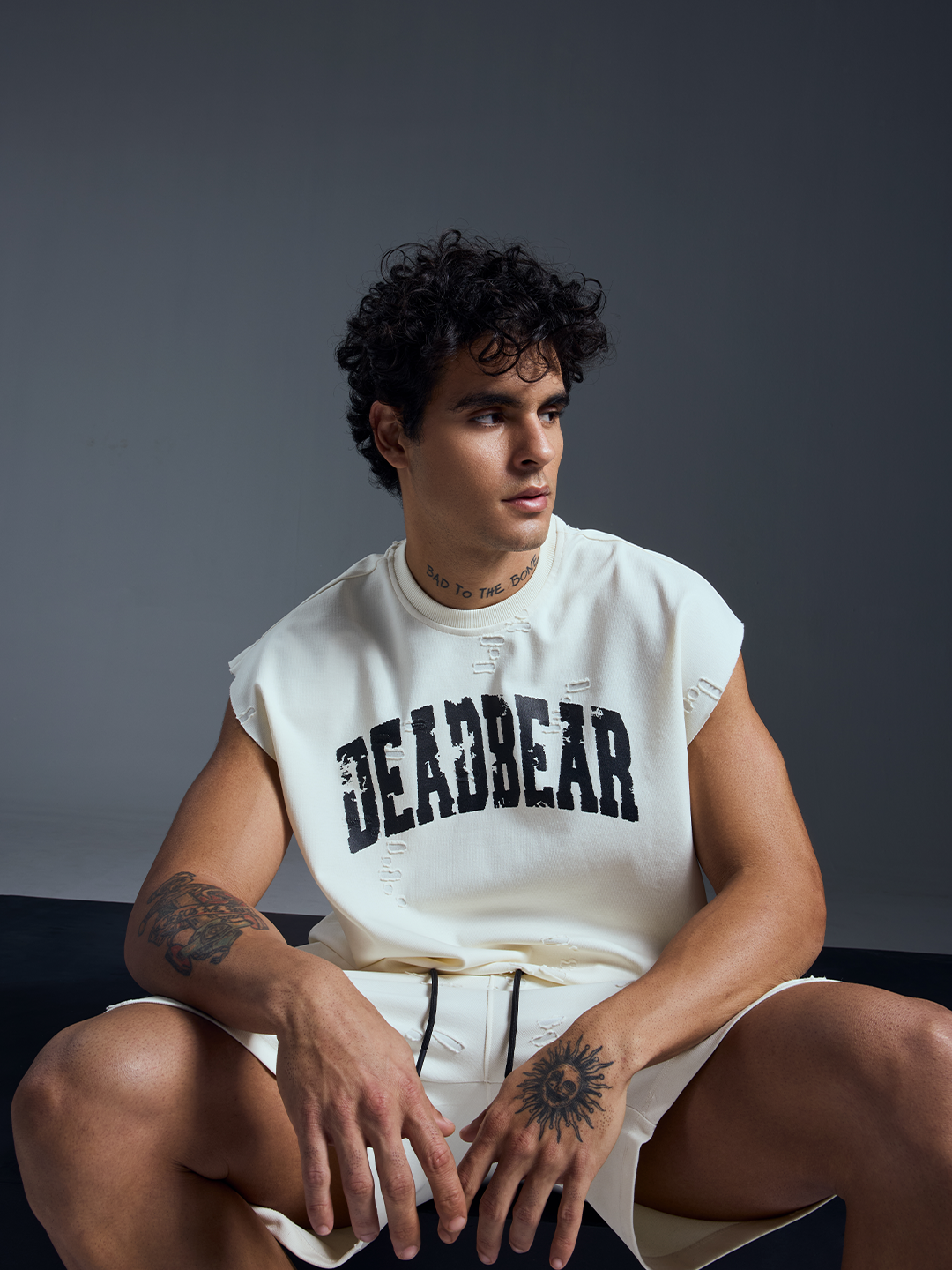 Distressed Cream White Tank by DEADBEAR