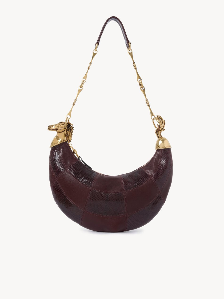 CHLOE Chain Horse shoulder bag in grained leather & snakeskin Perfect Plum by CHLOE