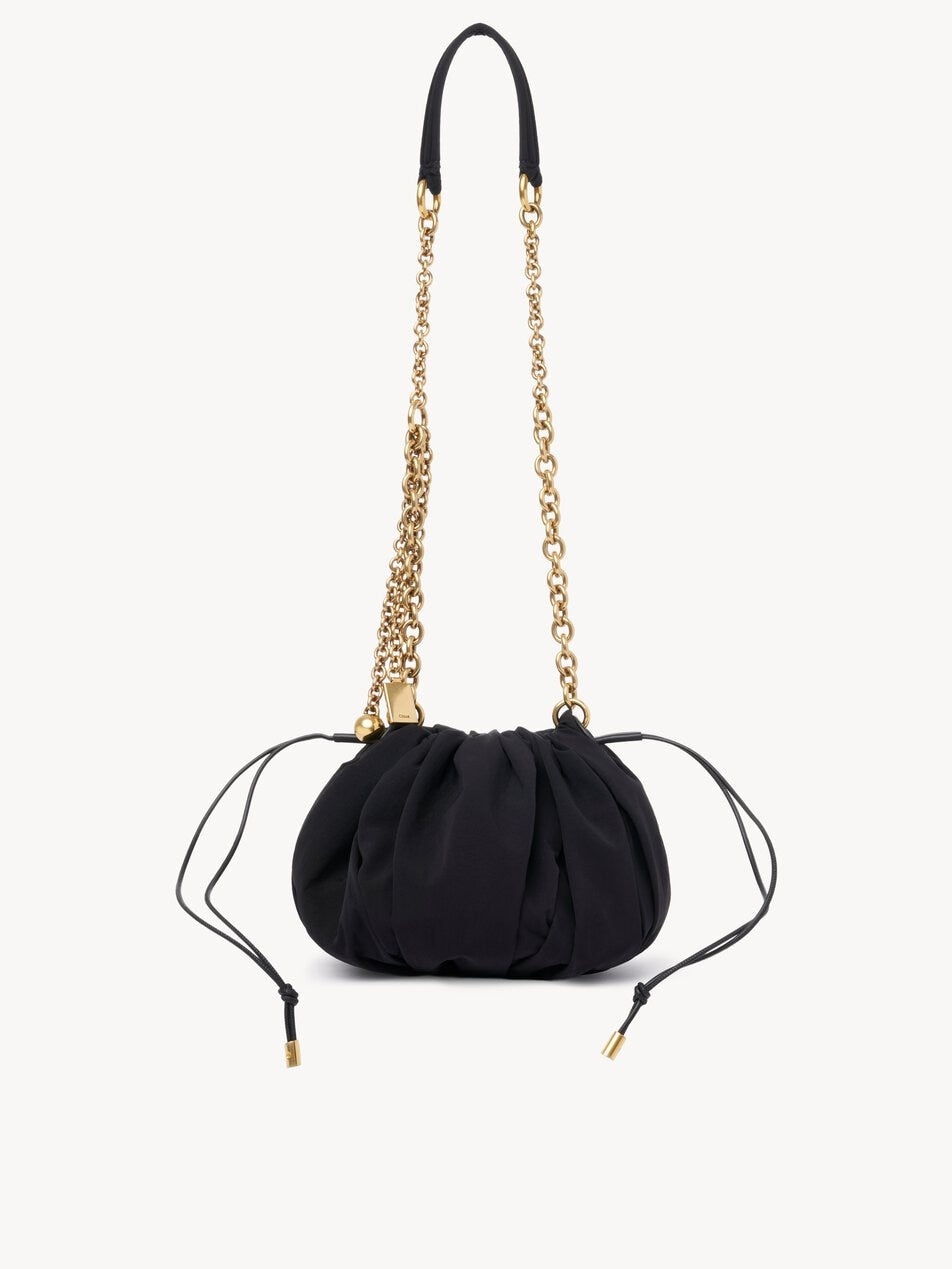 CHLOE Plissé shoulder bag with chain in nylon Black by CHLOE