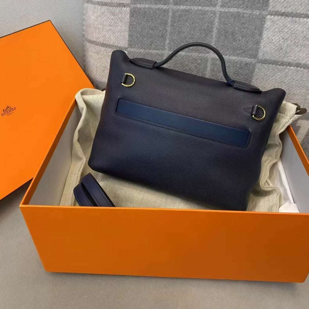 Hermès Mini 24/24 – Dark Blue Evercolor & Swift with Gold Hardware