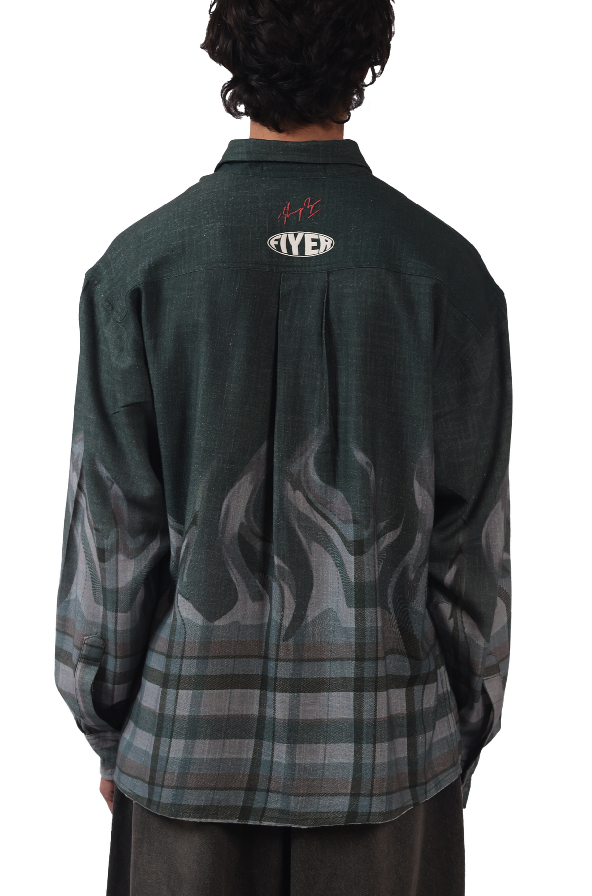 Shreyas Iyer x HUEMN 'SI' monogram Shirt in checkered flame pattern (Green) by HUEMN