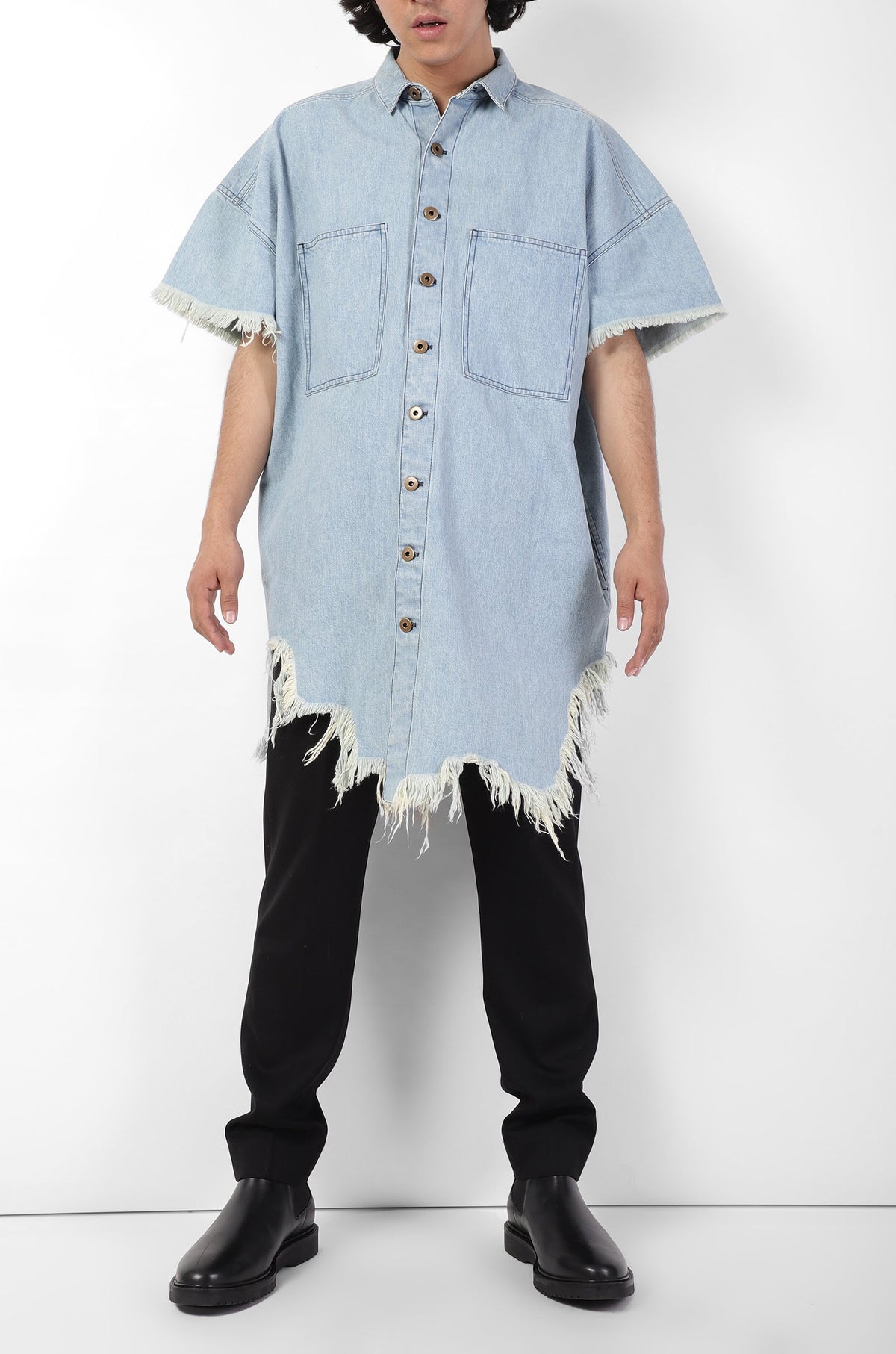 Huemn Denim Oversized Asymmetric Longline Shirt by HUEMN