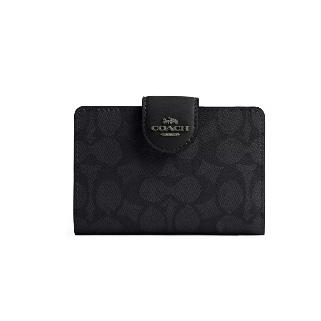 Coach Medium Corner Zip Wallet In Signature Canvas Gunmetal Charcoal Black by COACH
