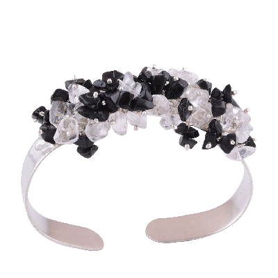 925 Sterling Silver Black Onyx, Crystal Bangle - R2800036-9