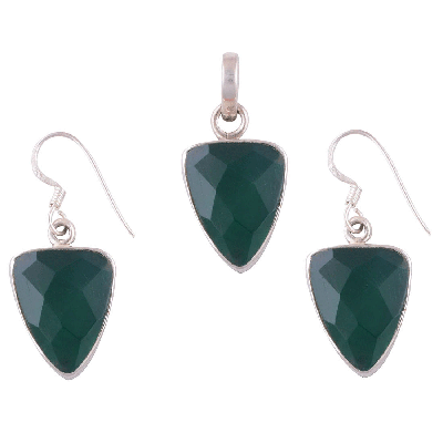 925 Sterling Silver Green Corundum Pendant Sets - R3600132-22