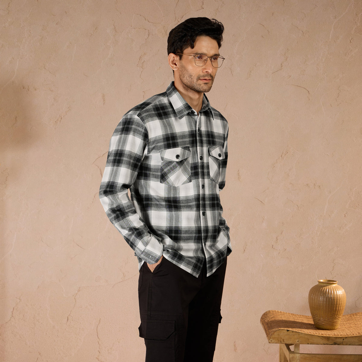 COTTON LIGHTWEIGHT FLANNEL SHIRT - BLACK by Warping Theories